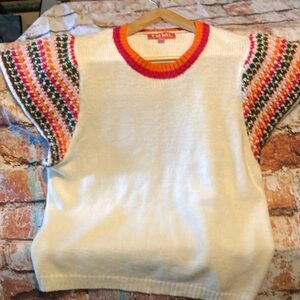 THML WHITE knit sleeves top blouse sweater| Sz Med